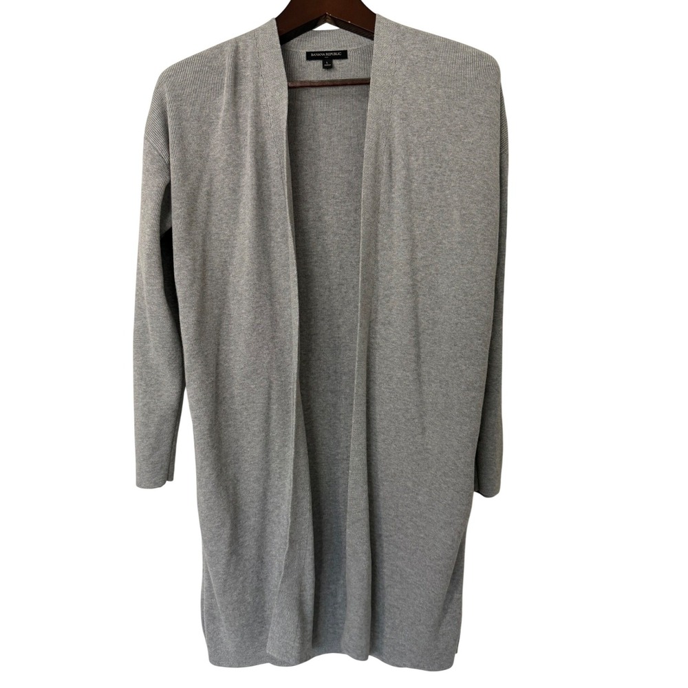 Banana Republic Long Ribbed Open Front Cardigan Heather Grey Size Large